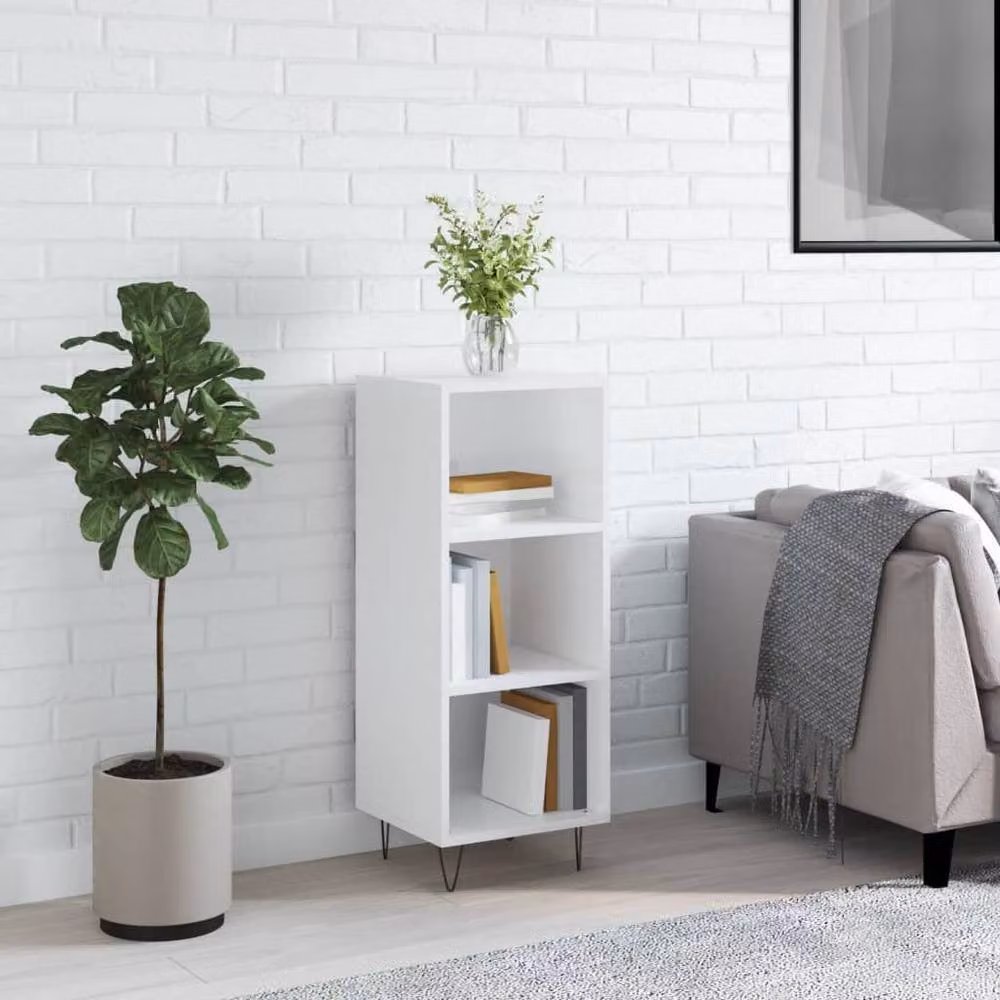 Berkfield Home High Gloss White Sideboard in MDF, W/D/H: 34.5 x 32.5 x 90 cm