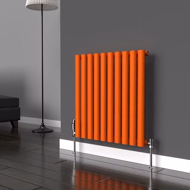 Lux Heat Oval Horizontal Coloured Radiator in Sunburst Orange, W: 60 cm, H: 54 cm