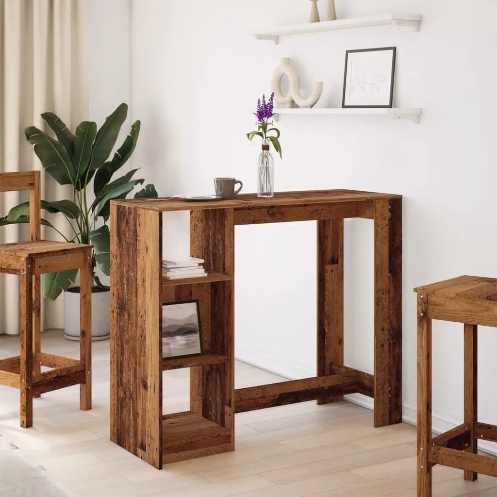 Berkfield Home Bar Table with Shelf in Old Wood Brown, W/D/H: 124 x 46 x 103.5 cm – 3