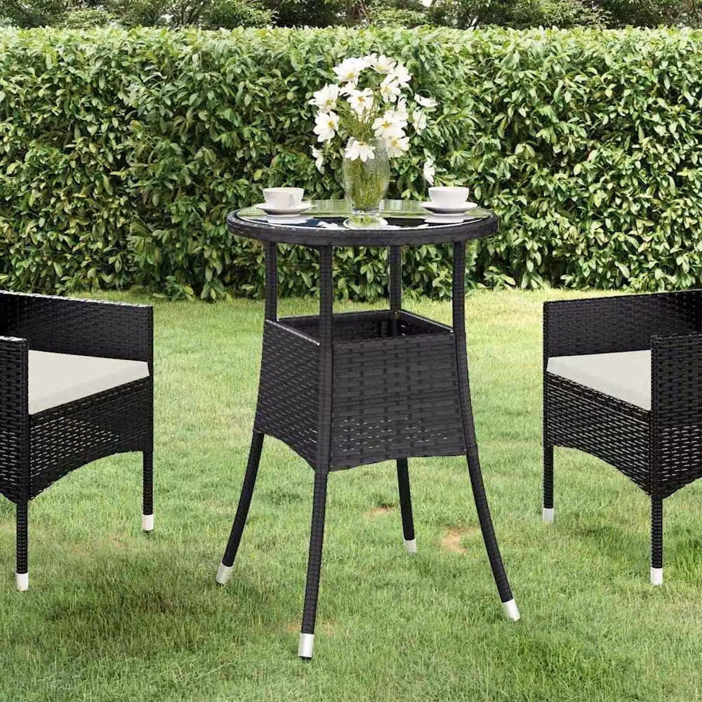Berkfield Home Round Garden Table in Black Poly Rattan and Tempered Glass, W/D/H: 60 x 60 x 75 cm – 2