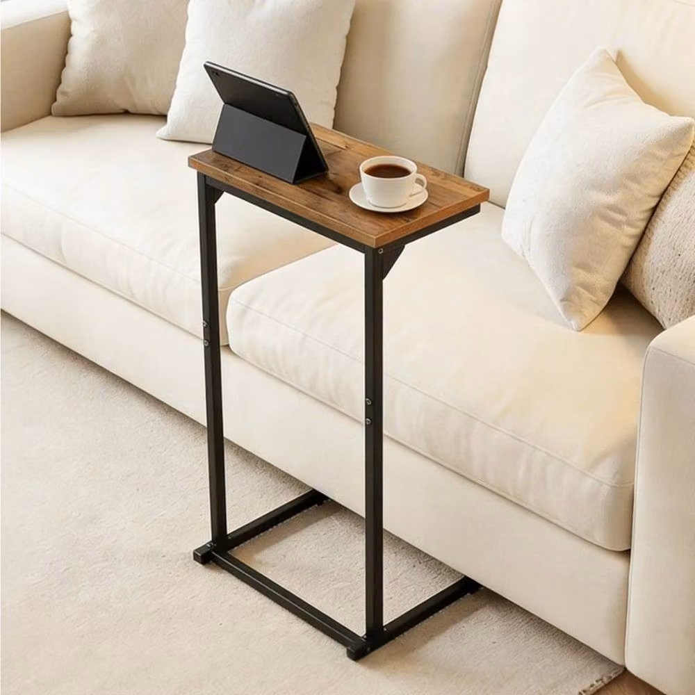 Kelvenix C-Shaped Industrial Sofa Side Table in Brown – 2