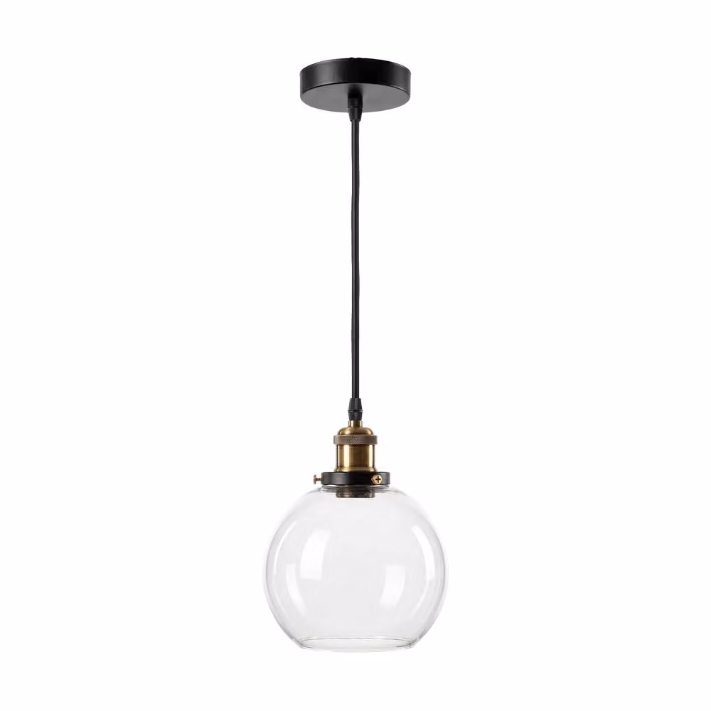 Emitto Retro Industrial Adjustable Glass Sphere Pendant Light in Black and Transparent – 3
