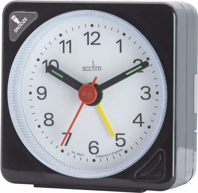 Acctim Ingot Analogue Tabletop Alarm Clock with Snooze and Illumination in Black