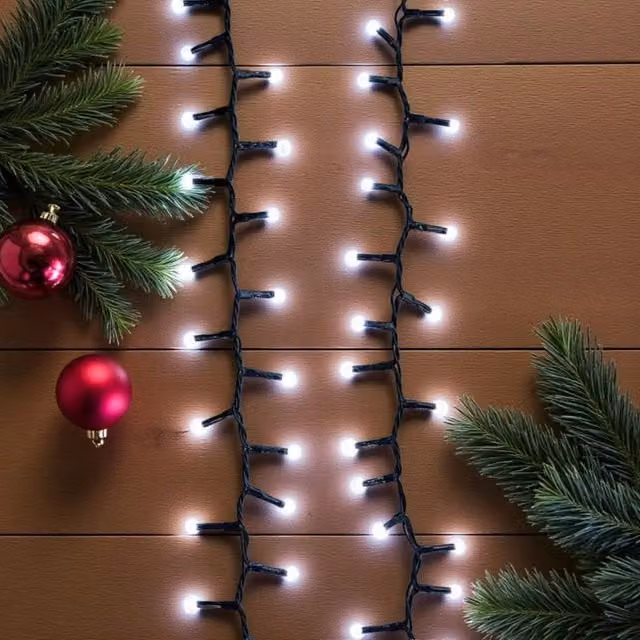 Garden Greatness 1500 LED Compact Christmas String Lights in Black with Warm White Light and Timer