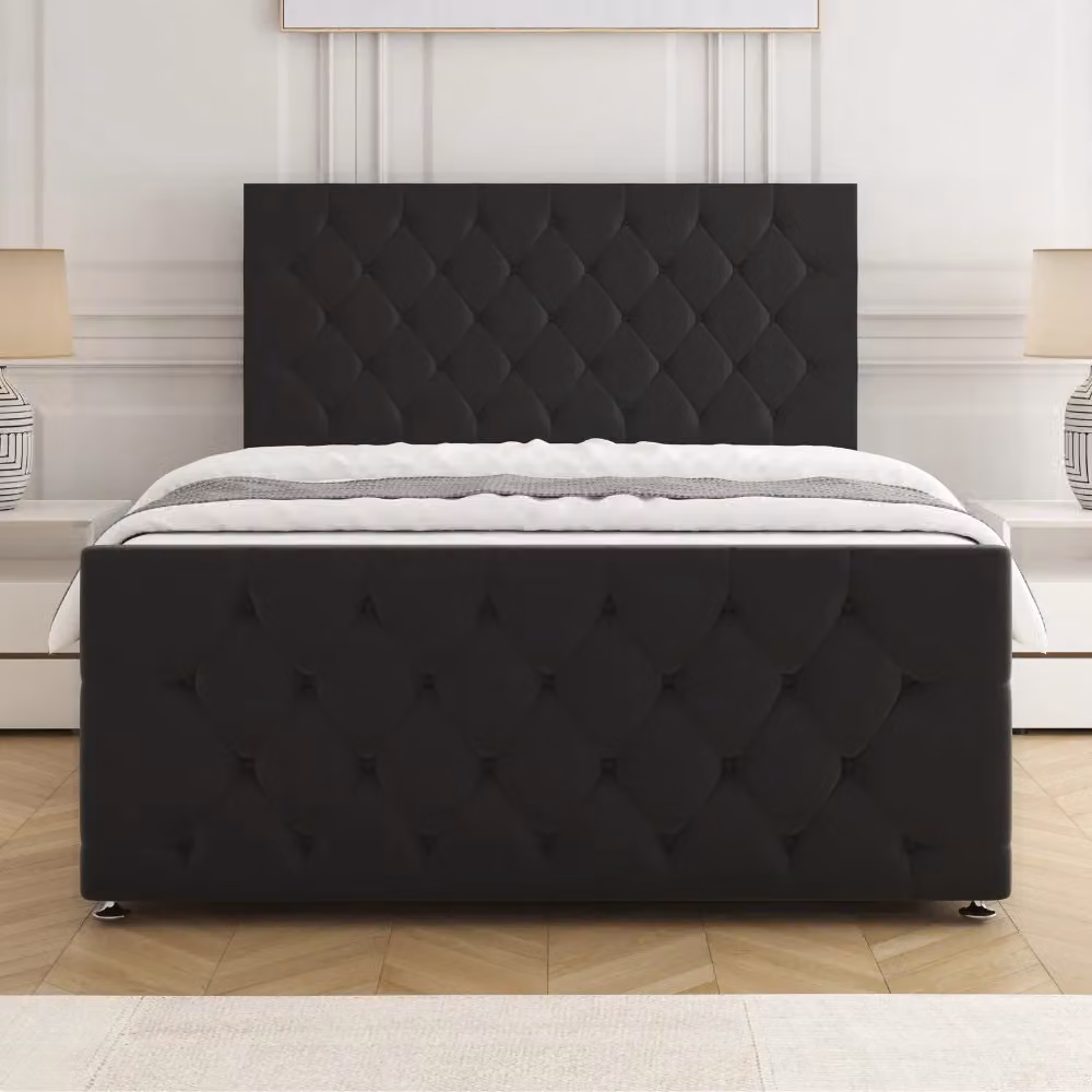 BSSPOKE Maya Velvet Divan Bed with 24 inch Headboard and 2 Drawers, Black, W/D/H: 180 x 200 x 61 cm – 2