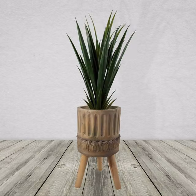 Zandi Roman Ridged Composite Planter with Stand in Brown and Beige
