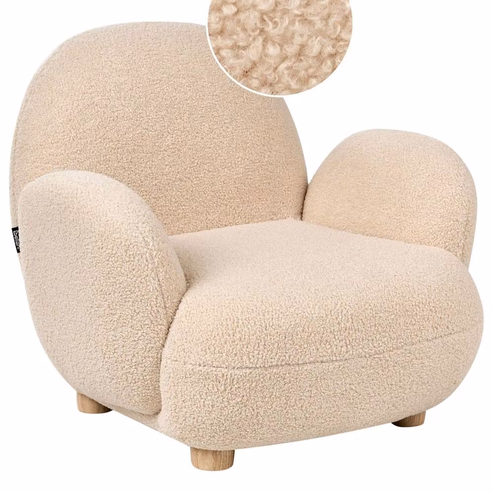 Wyld and Coco Kids Armchair in Beige Boucle with Rubberwood Legs – 2