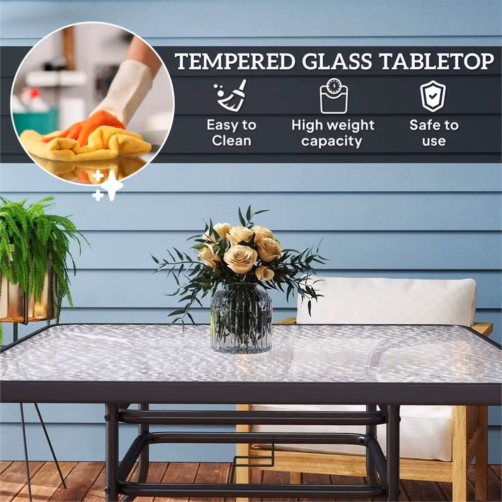 Outsunny Modern Square Glass Top Garden Dining Table in Black, W/D: 100 x 100 cm – 6