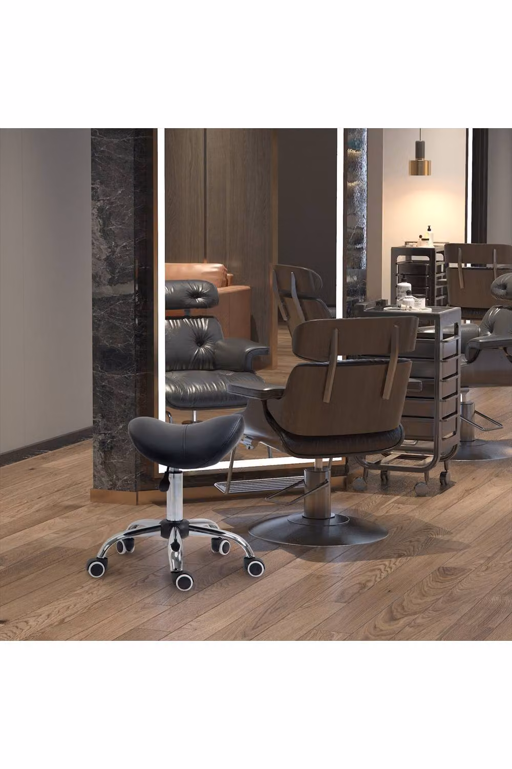 ERGOVEXA Black Cosmetic Stool with 360 Degree Rotation and Height Adjustment for Salon, Massage and Spa Use – 4