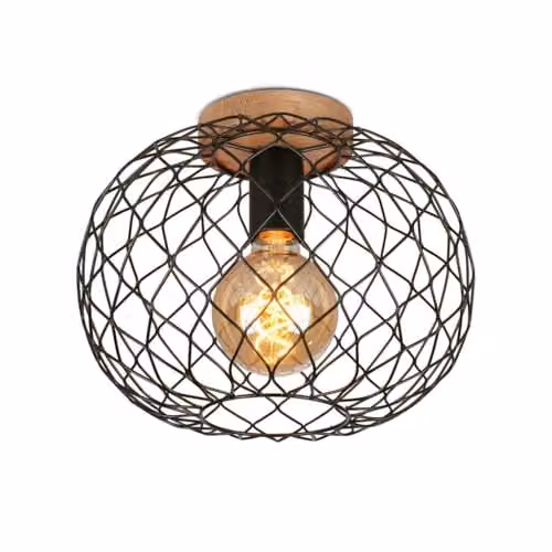 Briloner Vintage Adjustable Single Spotlight Ceiling Light in Black and Wood, W/D/H: 30 x 23 x 30 cm, E27 Socket, Max 40W