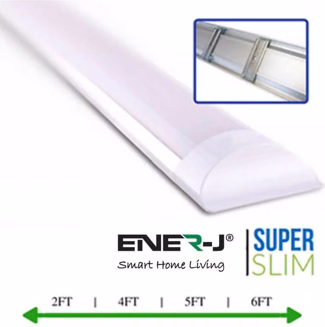 Pack of 2 EnerJ Smart 36W LED Triproof Batten Tube Lights, White, 120 cm, 6000K