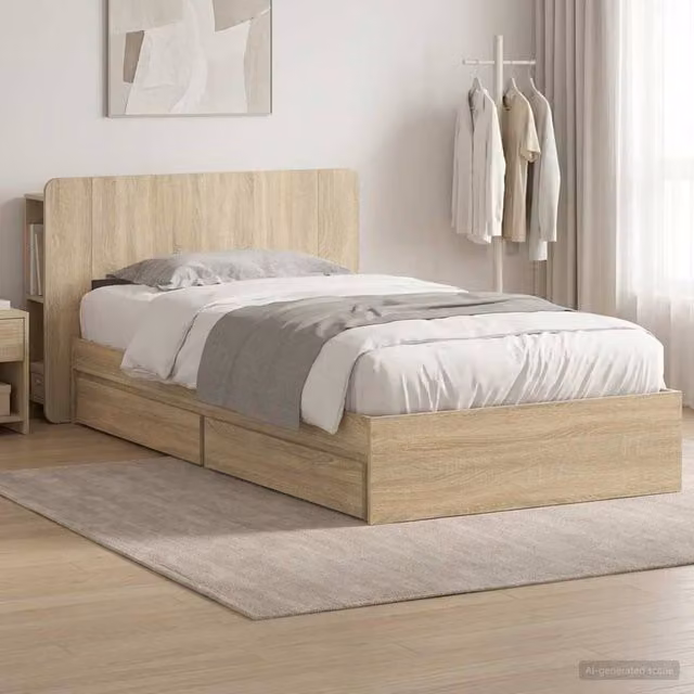 Berkfield Home Modern Bed Frame with Storage Drawers in Sonoma Oak Brown, W/D/H: 90 x 200 cm – 1
