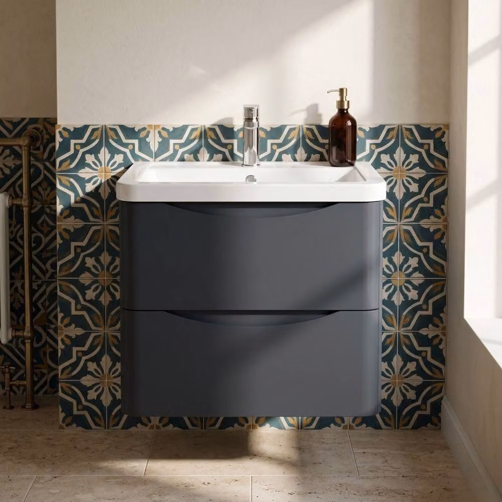 Balterley Dunwood 2 Drawer Wall Hung Vanity Basin Unit, Dark Grey, Width: 60 cm – 3