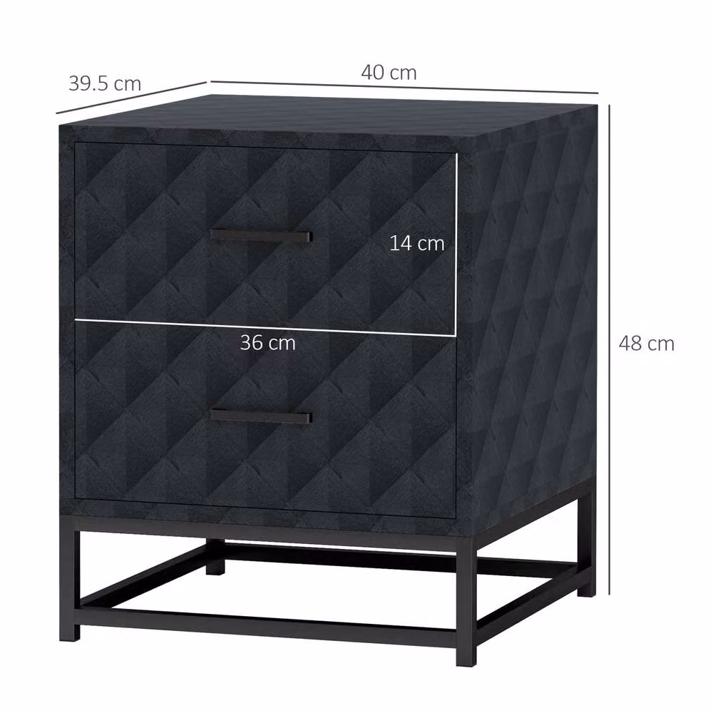 STILVORA Set of 2 Modern Black Bedside Tables with 2 Drawers – 4