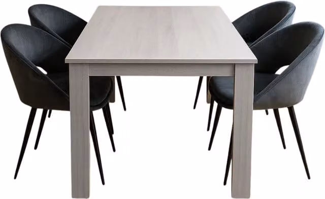 Kosy Koala Arrow Dining Set with Rectangular Table and 4 Grey Velvet Curved Back Chairs