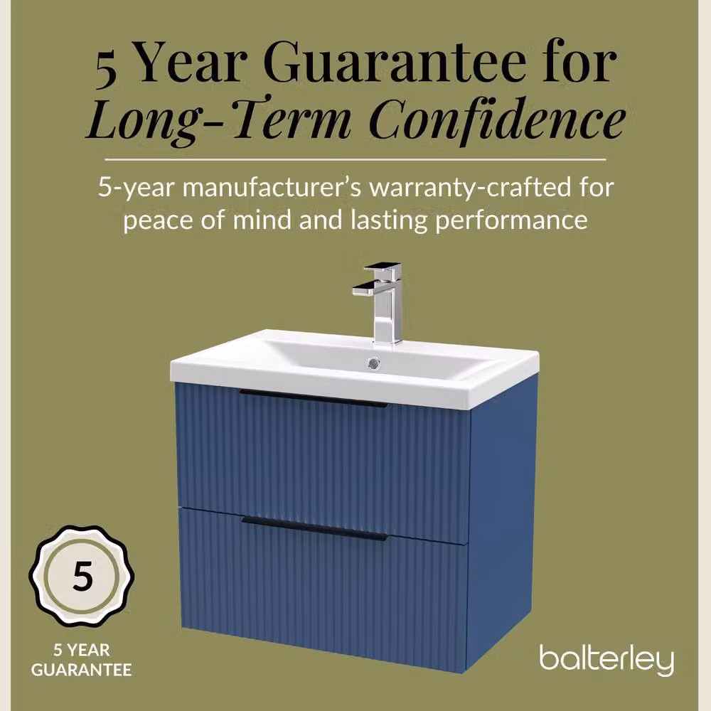 Balterley Fluted Front Wall Hung 2 Drawer Vanity Basin Unit, Satin Blue, W: 60 cm – 4