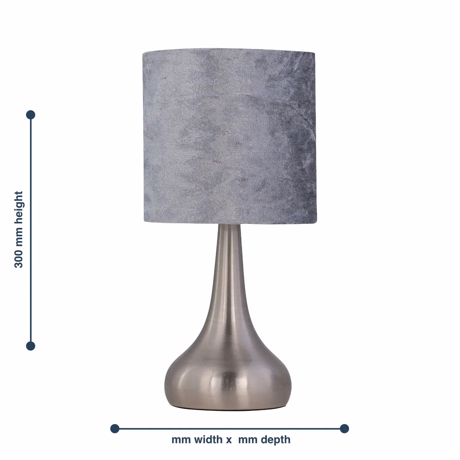 First Choice Lighting Romana Touch Table Lamp with Grey Crushed Velvet Shade in Brushed Chrome – 4