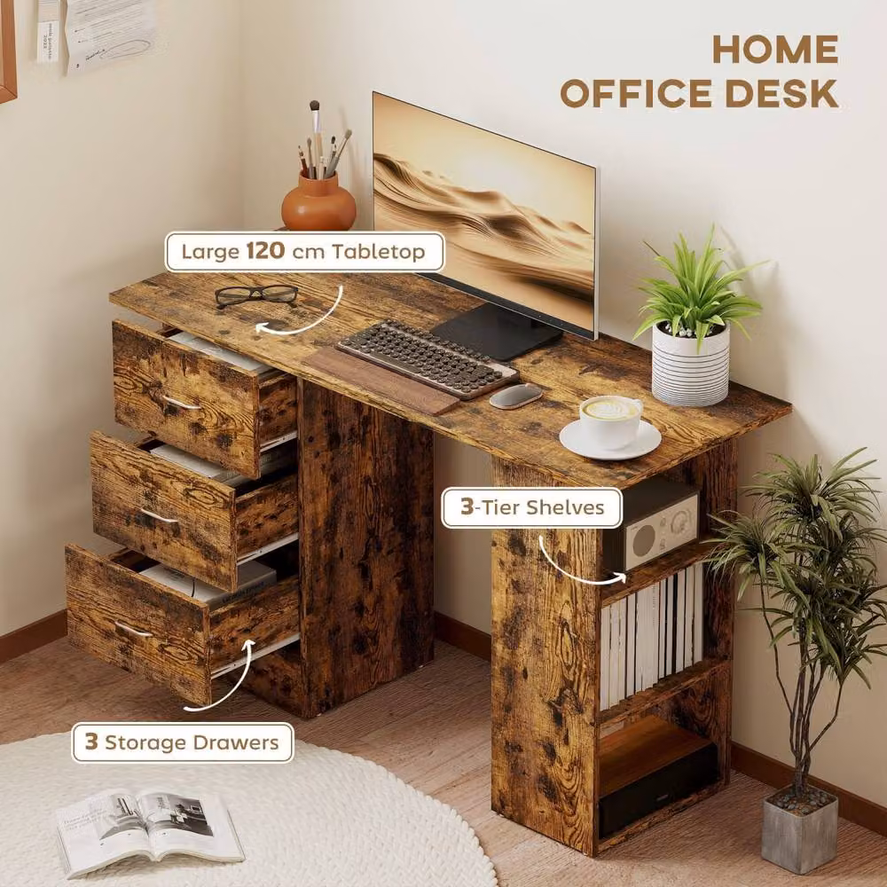Wyld Haus Lomoto Writing Desk in Rustic Brown, W: 120 cm, H: 72 cm – 4