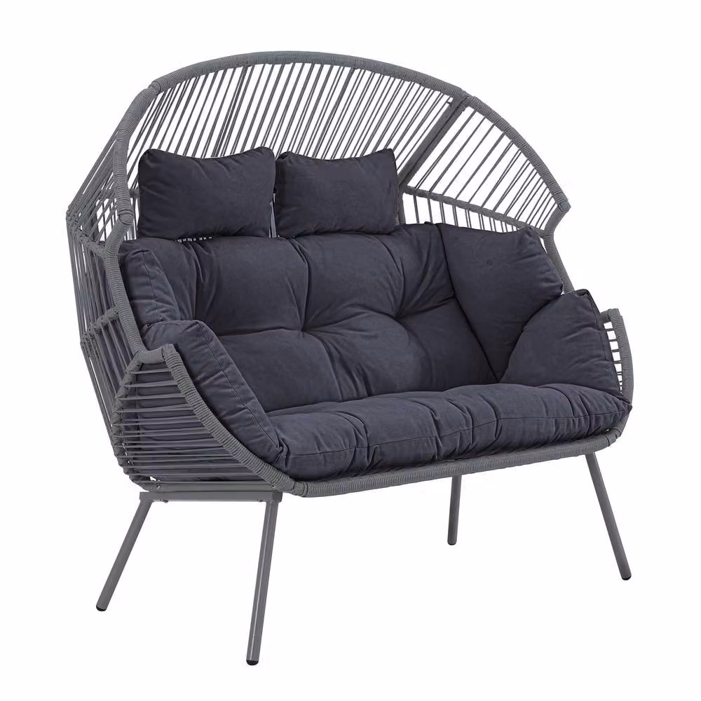 Artemis Home Cocona 2 Seat Standing Egg Chair in Grey Rattan with Upholstered Cushions – 2
