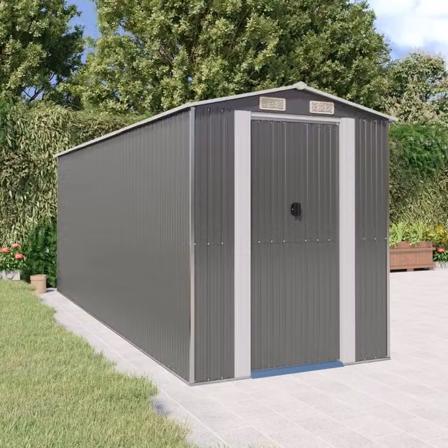 Berkfield Home Garden Shed in Light Grey Galvanised Steel, W/D/H: 523 x 192 x 223 cm – 1