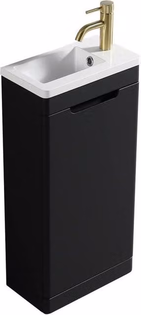 Bathroom Kingdom Acerra Black Glossy Cloakroom Vanity Basin with Soft Close Hinged Doors and Internal Shelves, Width: 40 cm – 1