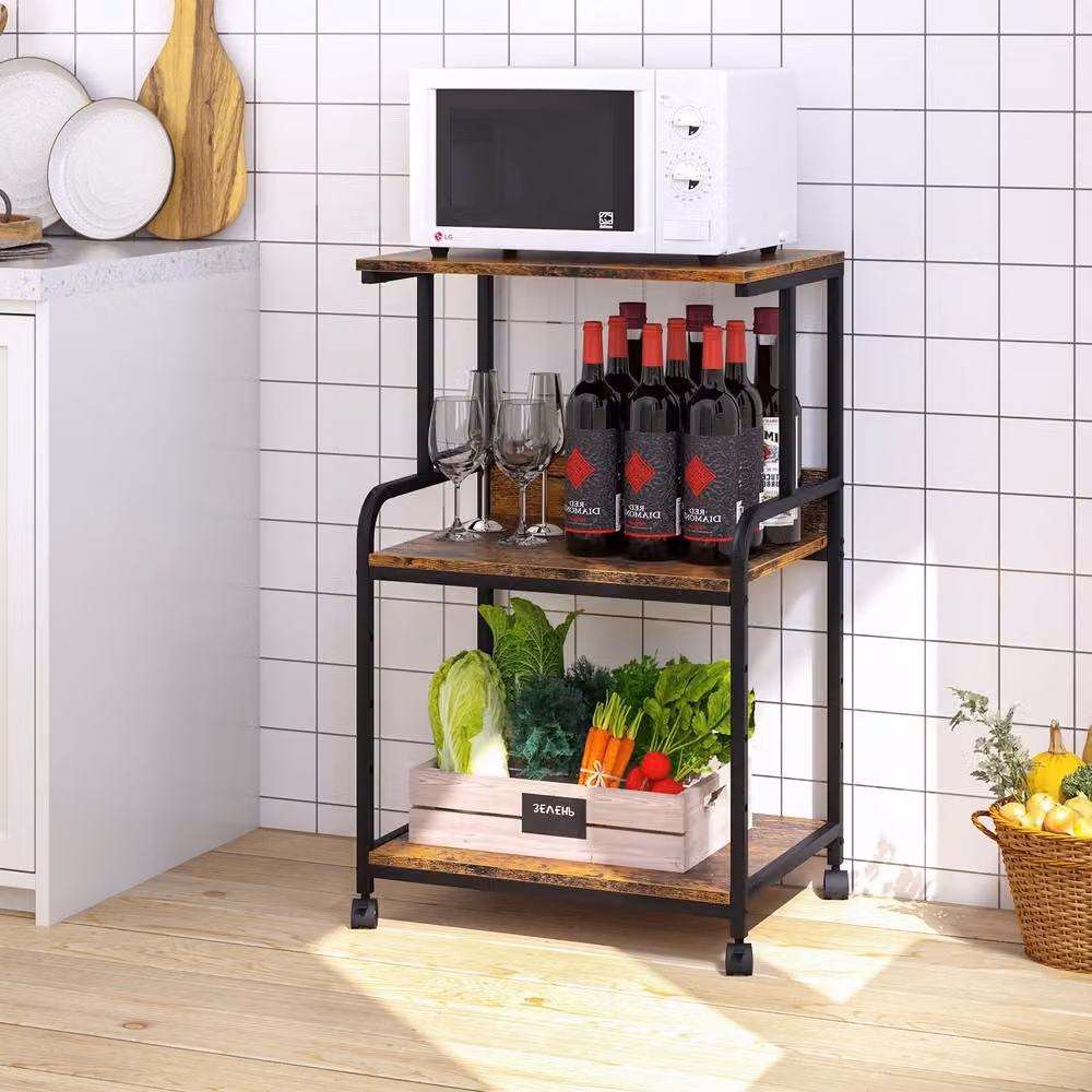 Huhote 3-Tier Rolling Printer Stand with Adjustable Shelves in Brown – 6