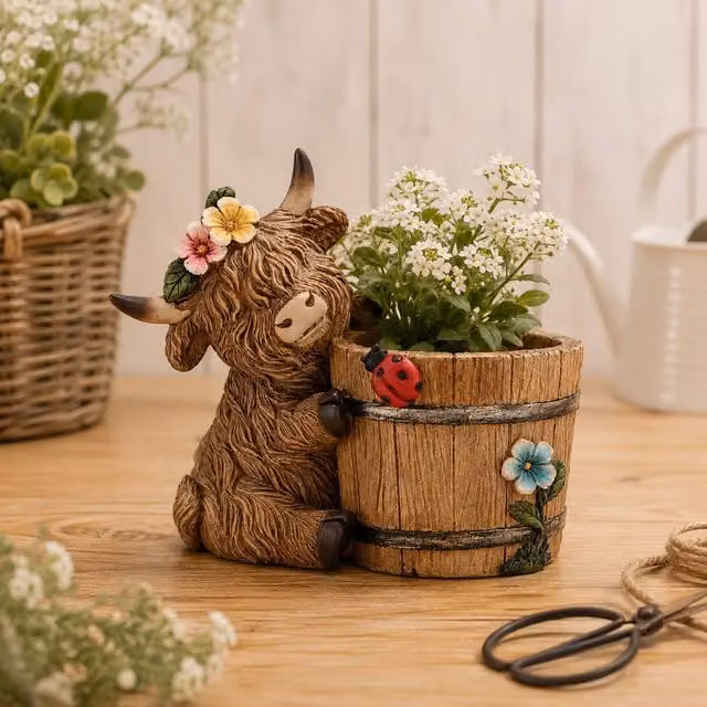 Country Living Ceramic Highland Cow Tabletop Planter in Brown – 1