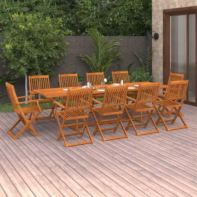 Berkfield Home 11 Piece Garden Dining Set in Brown Oiled Solid Acacia Wood