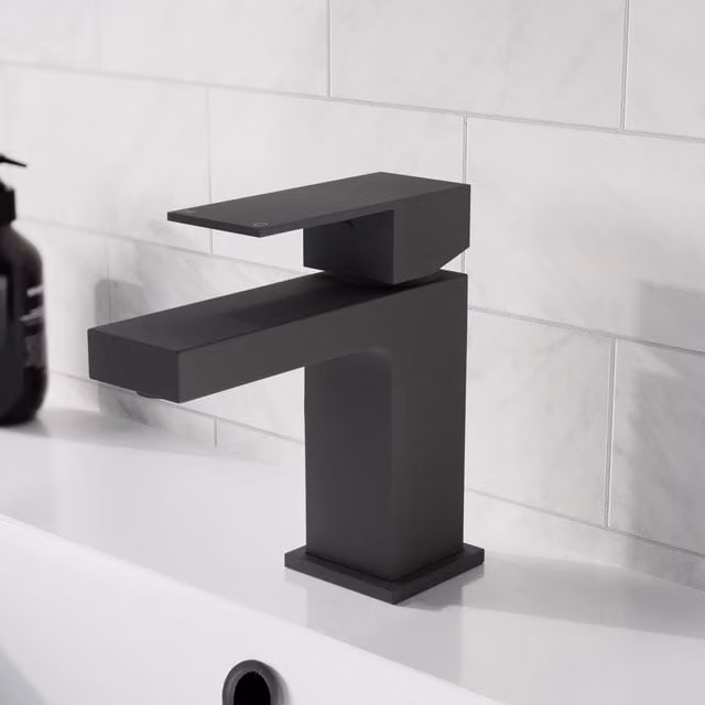 Nes Home Square Single Lever Basin Mono Mixer Tap in Matte Black – 1