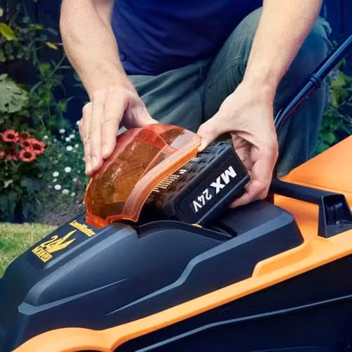 LawnMaster MX 24V 32cm Cordless Lawnmower in Orange with Rechargeable Battery and Fast Charger – 5