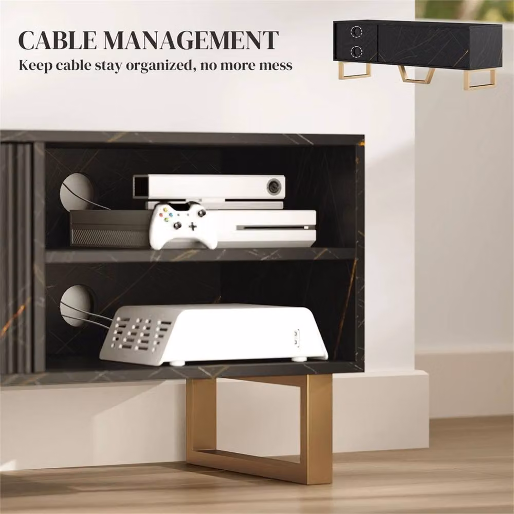 Nordara Modern Black and Gold TV Stand Cabinet with Metal Details, W: 140.0 cm, D: 39.0 cm, H: 47.0 cm – 3