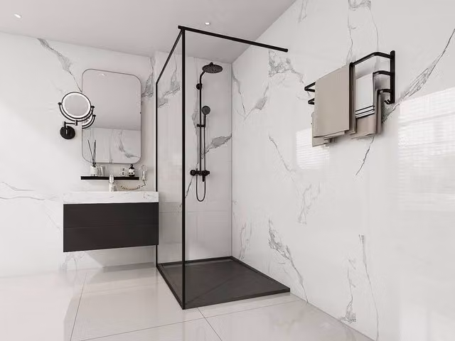 Vente-unique Lyrosa Rectangular Resin Shower Tray, Black, W: 120 cm, D: 90 cm