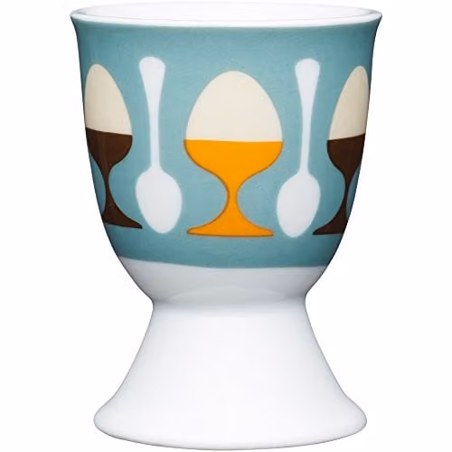 Kitchen Craft Retro Eggs Design Porcelain Egg Cup, Blue, W: 9 cm, D: 12 cm, H: 16 cm