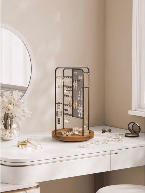 SONGMICS Rotating Jewellery Display Stand with 4 Sections in Black Metal