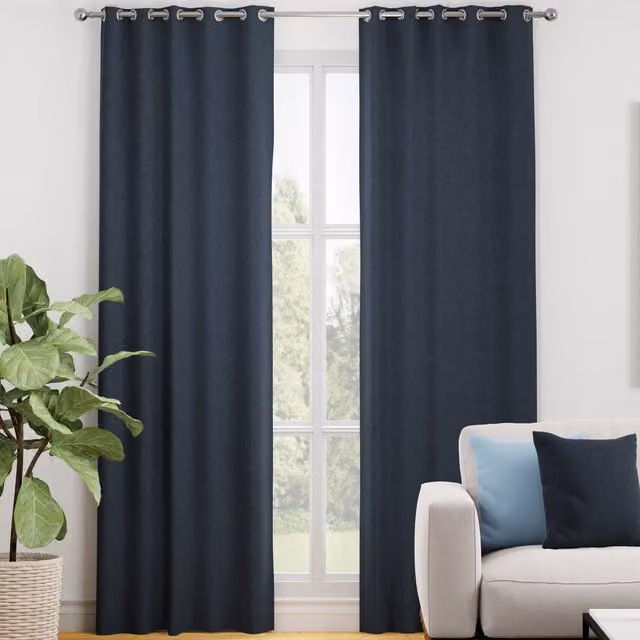 Terrys Kansai Plain Made to Measure Blackout Eyelet Curtains in Blue Denim Polyester