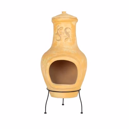 Charles Bentley Terracotta Clay Chiminea with Steel Stand, Orange, H 80 cm x W 40 cm – 2