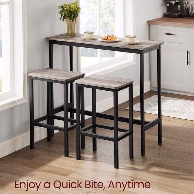 VASAGLE Rustic Brown Bar Table and 2 Stools Dining Set