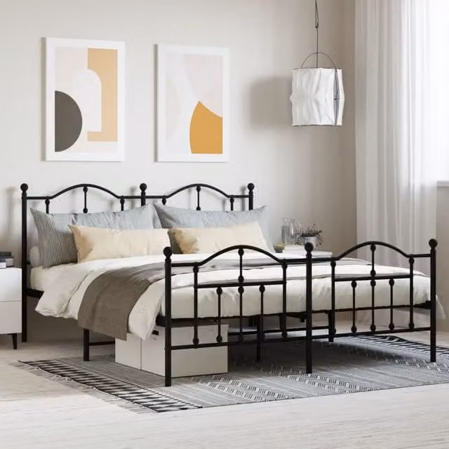 Berkfield Home Metal Bed Frame with Headboard and Footboard in Black W: 183 cm, L: 213 cm – 1