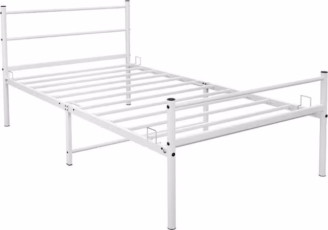 FLAVORA Heavy Duty Metal Cot Bed Frame in White