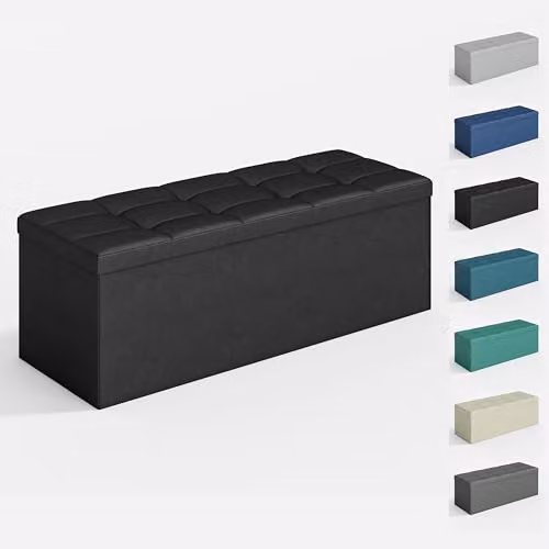 MCC Direct Foldable Upholstered Storage Ottoman Bench in Black, W/D/H: 110 x 36 x 36 cm – 1