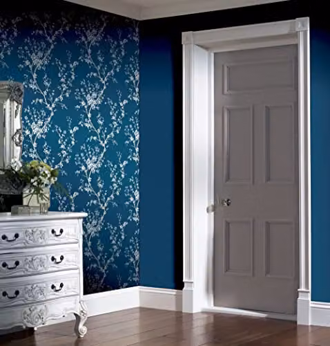 Arthouse Oriental Trail Floral and Botanical Wallpaper in Petrol and White, Width: 53 cm, Length: 10.1 m – 2
