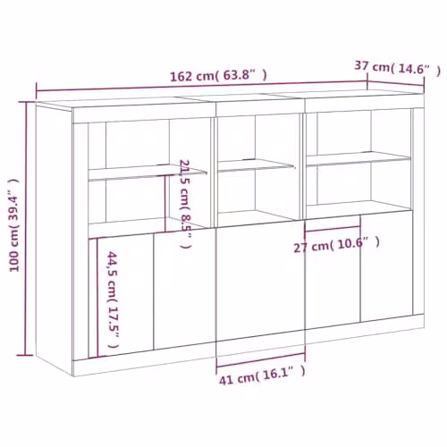 vidaXL Modern Sideboard with Integrated LED Lights in Brown Sonoma Oak, W: 162 cm, D: 37 cm, H: 100 cm – 3