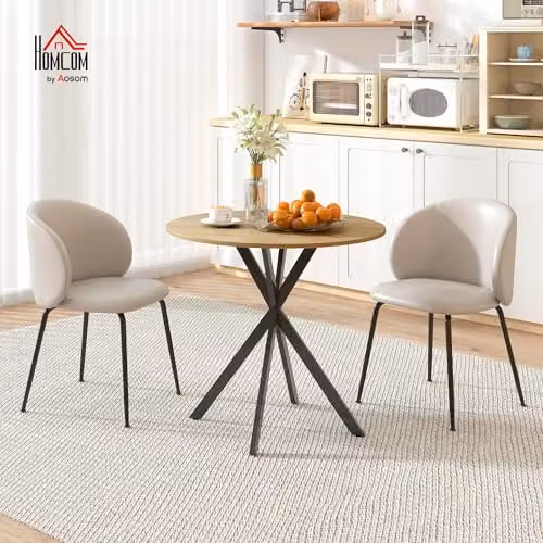 HOMCOM Round Industrial Dining Table with X-Frame Steel Legs in Oak and Black, Diameter: 80 cm, Height: 75 cm – 2