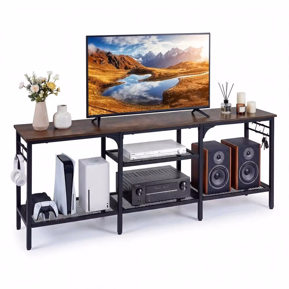 Havendro Industrial TV Entertainment Stand for up to 65 Inch TVs in Brown – 3