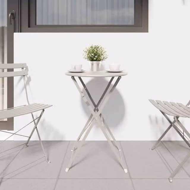 Berkfield Home Modern Folding Bistro Table in Beige, Powder-coated Steel, W: 50 cm, H: 71 cm