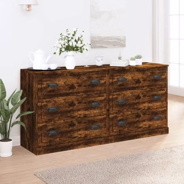 Berkfield Home Set of 2 Smoked Oak Sideboards in Brown, Wall Mounted MDF – 1
