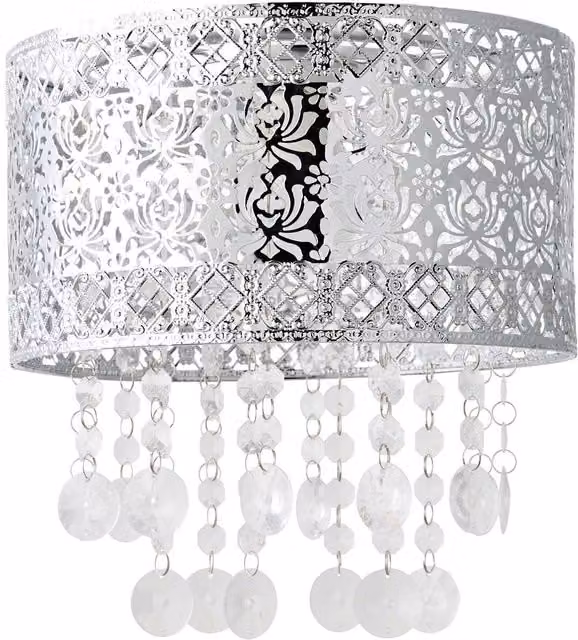 ValueLights Enna Silver Moroccan Pendant Shade with Clear Acrylic Jewel Droplets