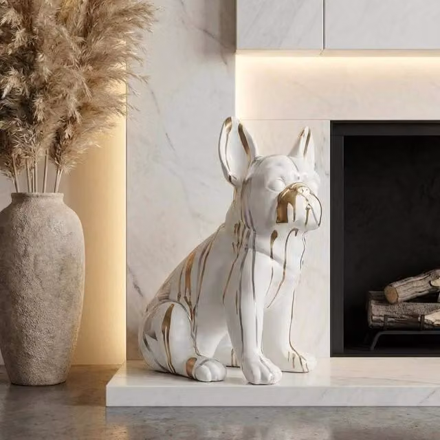 Garden Greatness Drip Art Frenchie Ceramic Ornament in Multicolour and White