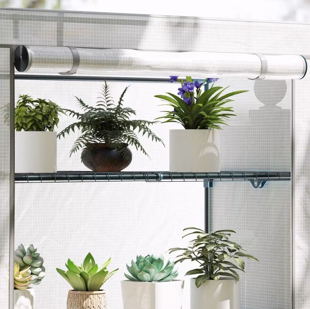 STILVORA 4 Tier Mini Greenhouse with Roll-Up Door in Grey – 6