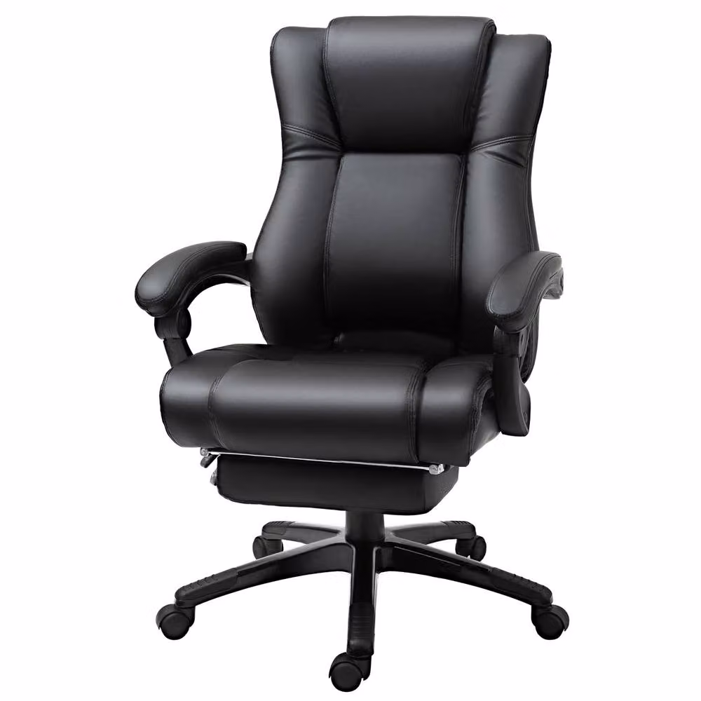Rolipo Black PU Leather Executive Office Chair with Footrest and Adjustable Height – 2